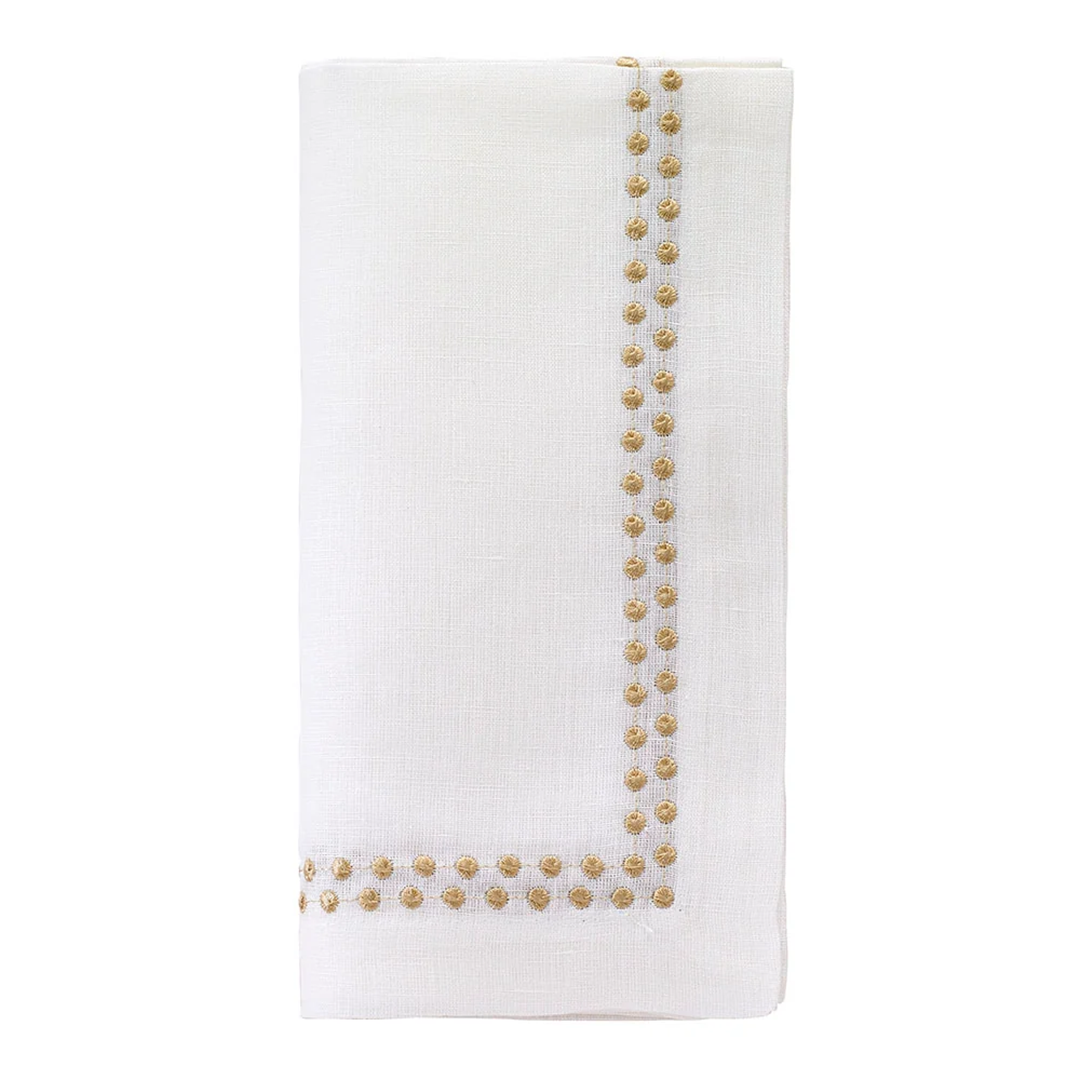 Pearls Embroidered Linen Napkins-Gold