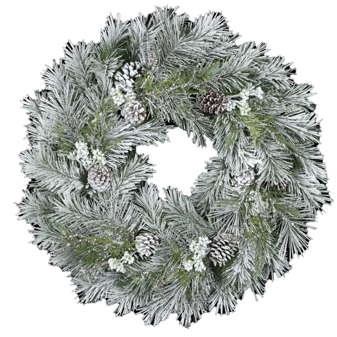 36" Flocked Long Leaf Wreath
