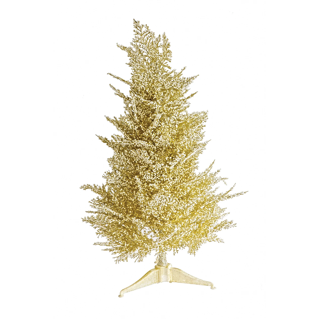 23" Glittered/Snowball Champagne Cedar Accent Trees