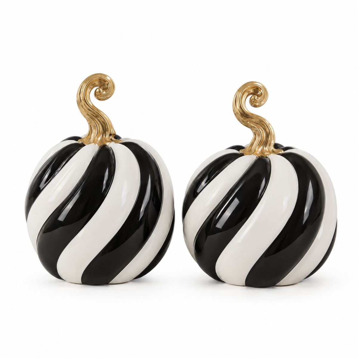 B/W Spiraled Pumpkins w/Gold Stem