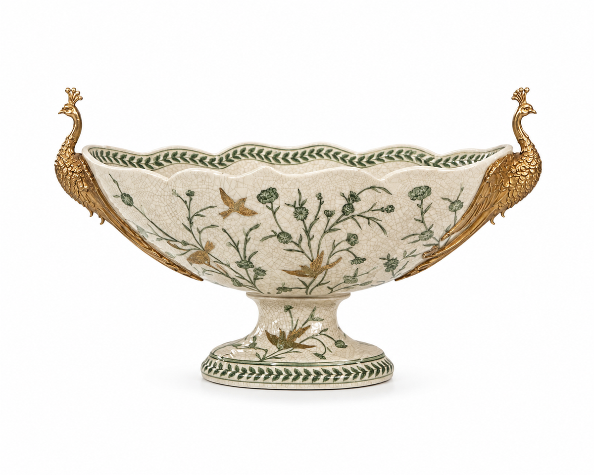 Gilded Peacock Porcelain Centerpiece