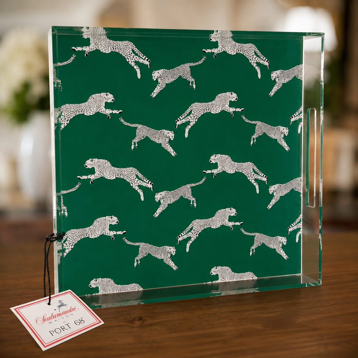 Scalamandré Leaping Cheetah Acrylic Tray- 15”