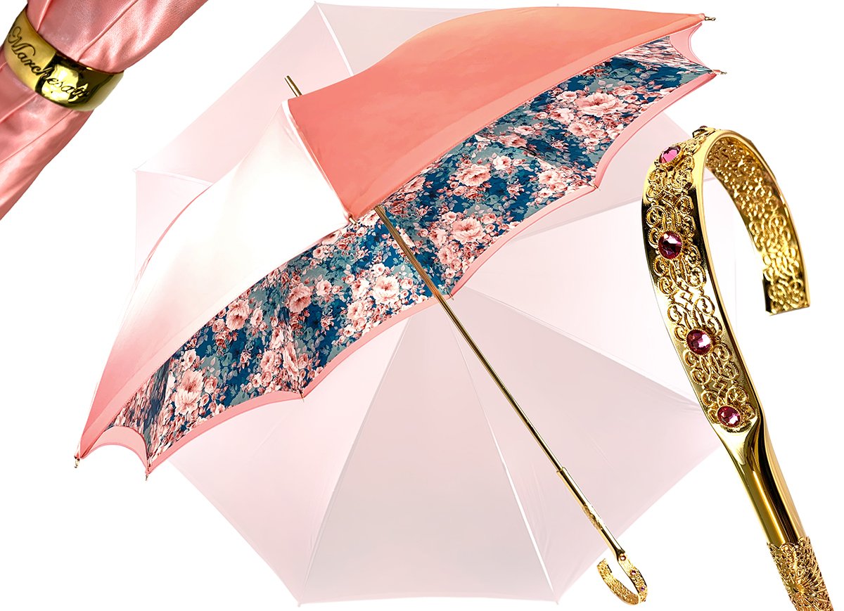 Pink Satin Double Canopy Umbrella
