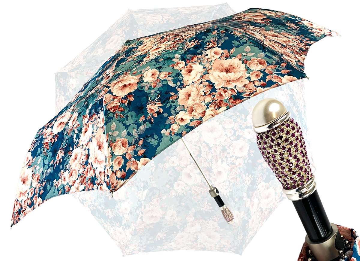 Floral Print Jewel Folding Umbrella