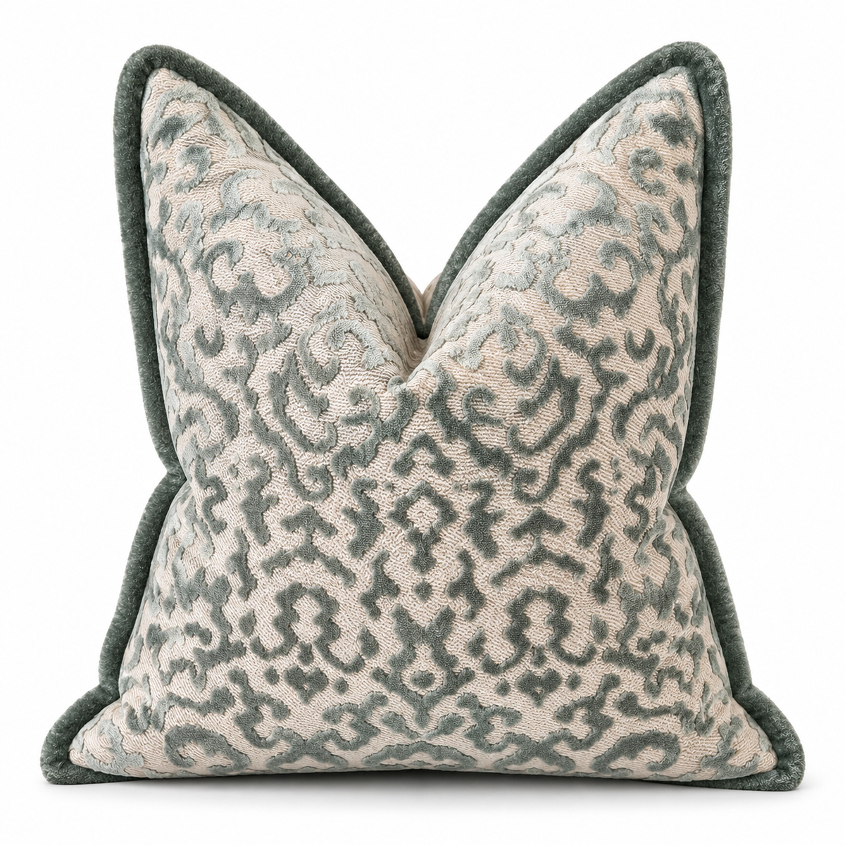 Célestine Mist Damask Pillow — 22"