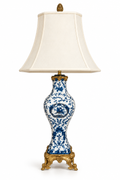 Blue & White Fleur Porcelain Table Lamp with Bronze Accents