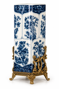 Blue & White Floral Porcelain Vase with Bronze Ormolu
