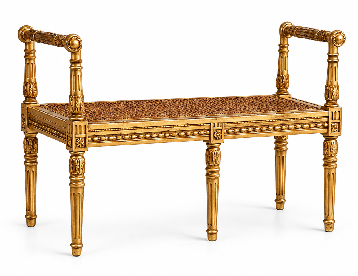 Louis XVI Gold Leaf Caned Bench