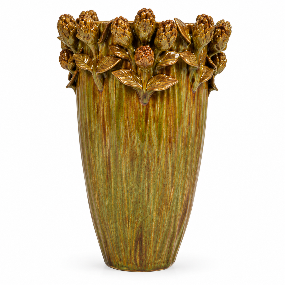 Amber Botanical Fluted Ceramic Vase
