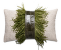 Ostrich Trim Pillow - Olive/Linen