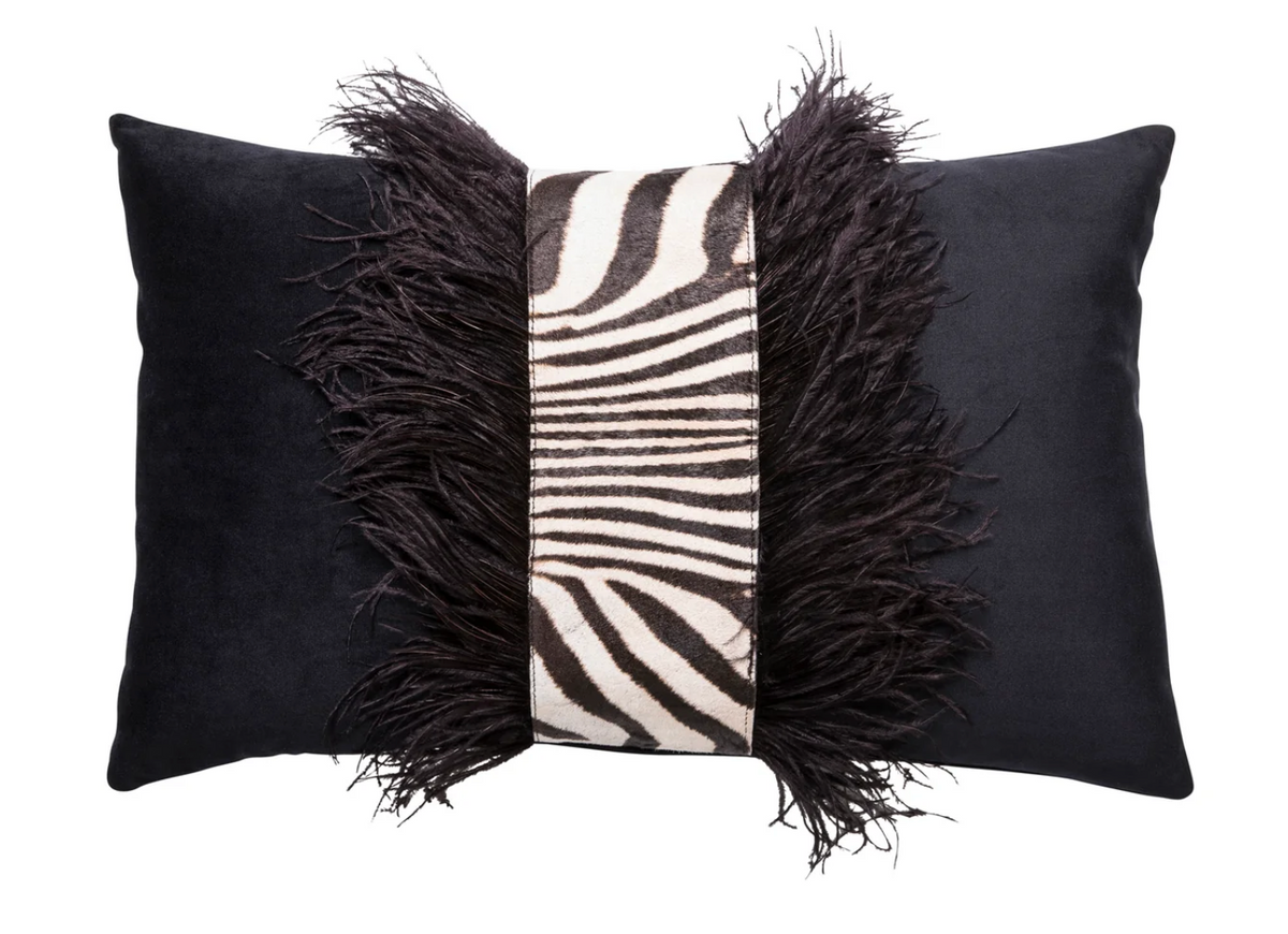 Zebra Hide with Ostrich Feather Trim