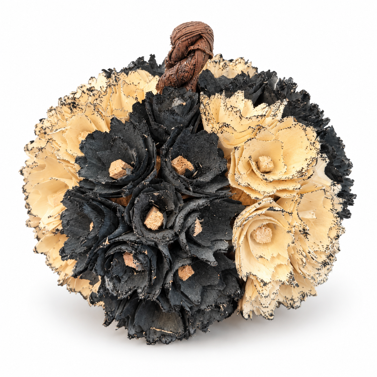 Cream & Black Shaved Wood Pumpkin — 5.5 Inch
